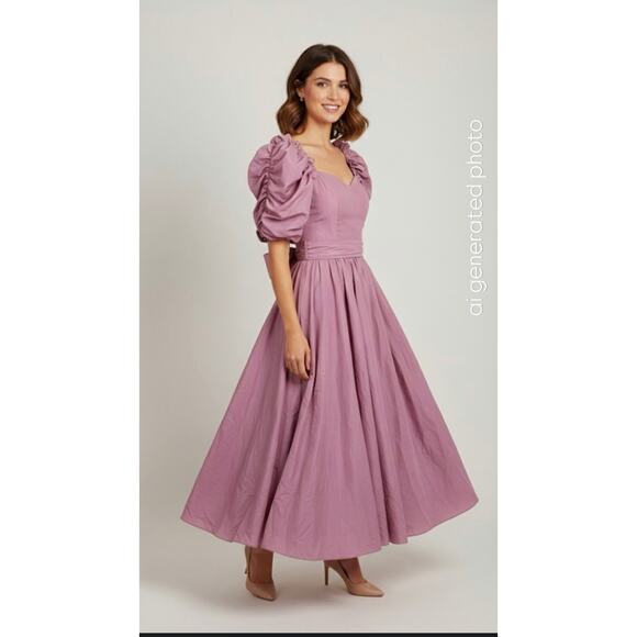 VTG 80s"What's Up By Carol" Taffeta Prom Formal Dress Puffy Sleeves Purple Chrty - Picture 1 of 15